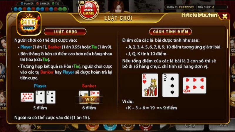 Luật chơi Baccarat Hit Club cơ bản